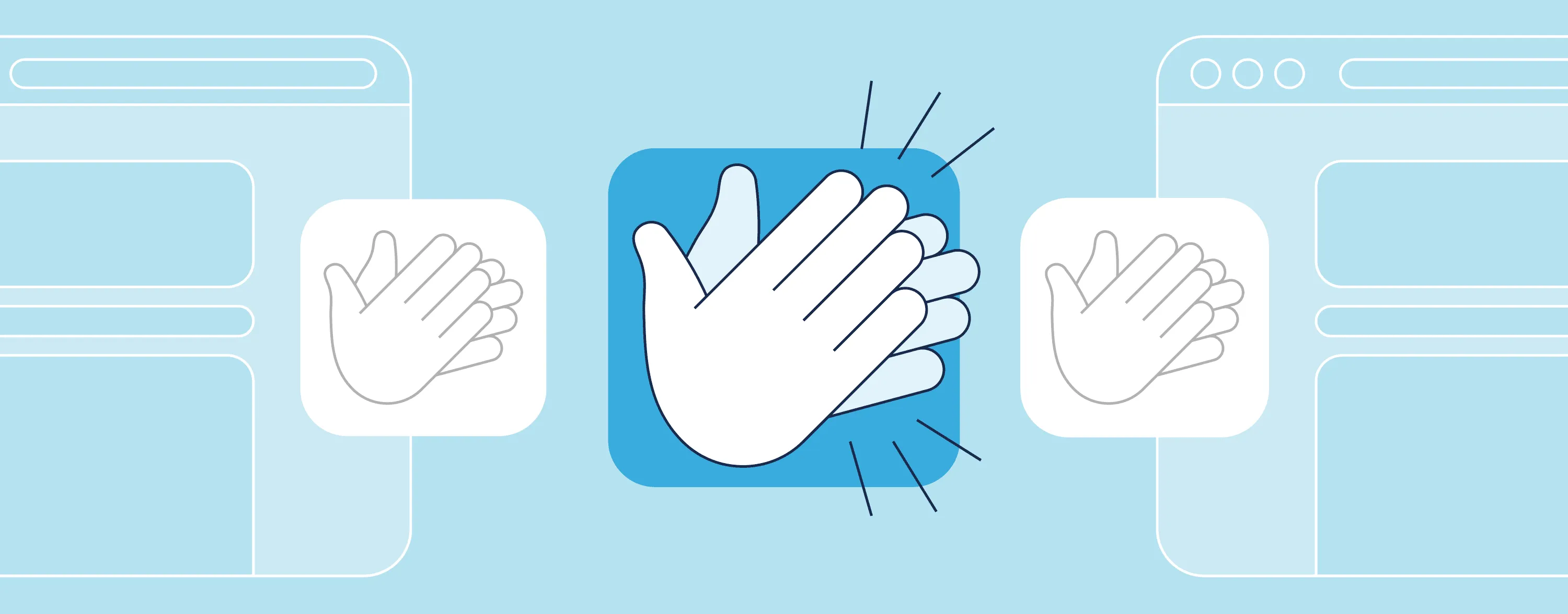 Clapping hands icon between browser window outlines