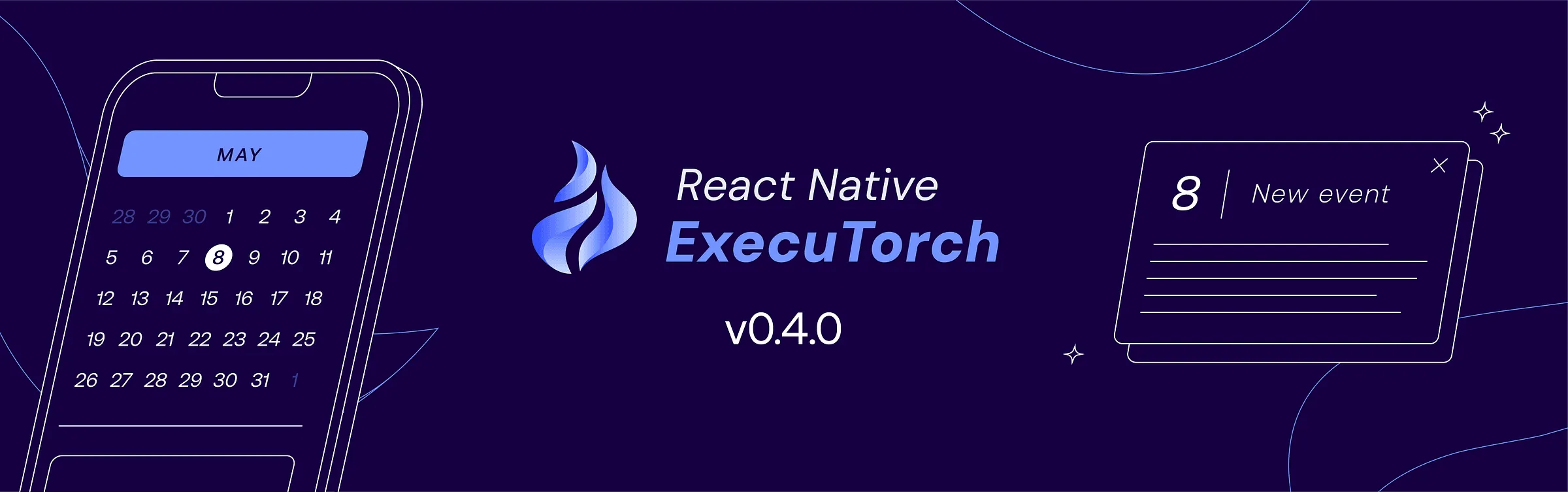 React Native ExecuTorch v0.4.0 cover with a calendar and event card